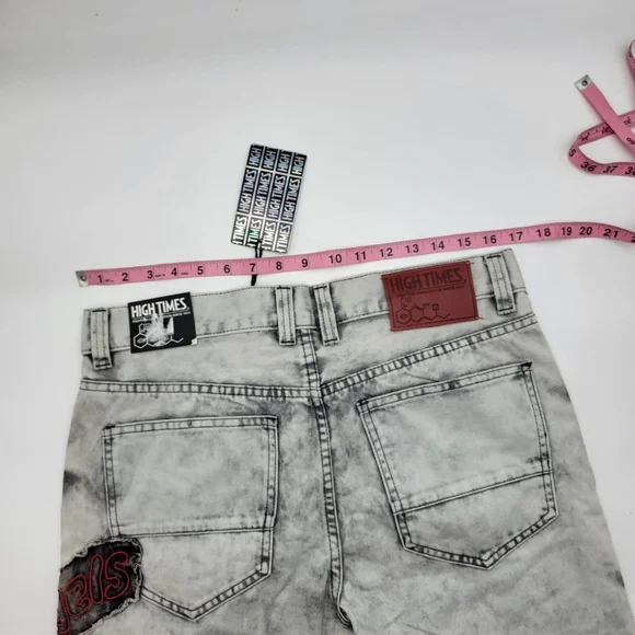 High Times Mens Graphic Printed Distressed Ribbed Moto Jeans White Wash/32/NWT